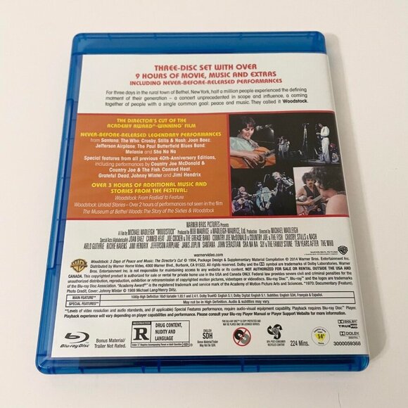 Woodstock Three Days of Peace Music Blu ray 3 Disc Set 40th Anniversary Flaws - Picture 5 of 16